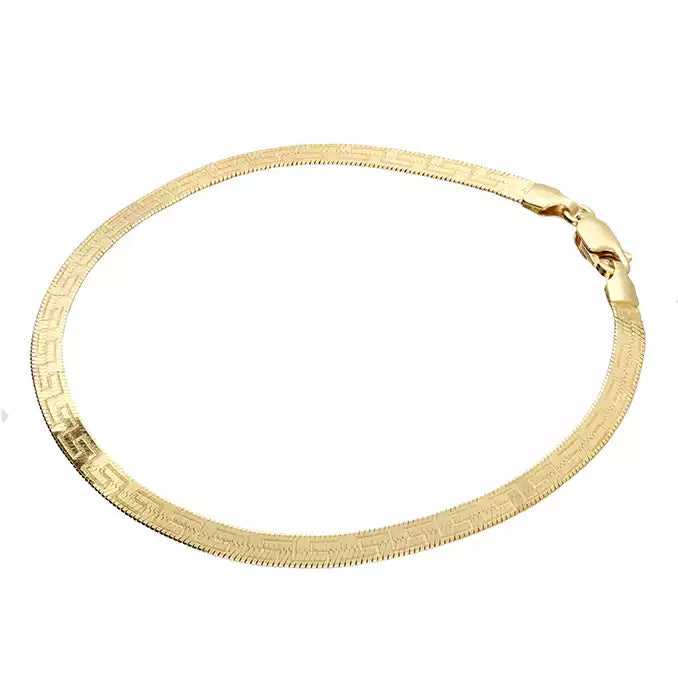 Adjustable Charm Bracelet-24ct Gold Vermeil Diamond-Cut Greek Key Herringbone Bracelet