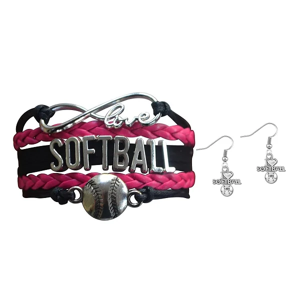 Multi-Colored Earrings-Softball Jewelry Set ( Bracelet & Earrings)