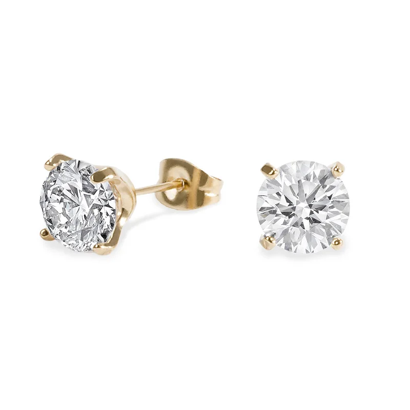 Fancy Gold Earrings-Stainless 8mm round cz stud earrings