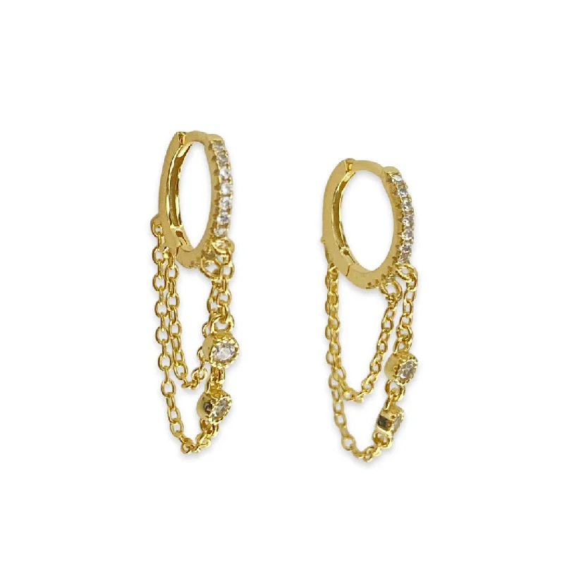 Vintage Drop Earrings-Haggy Draped Chandelier Bezel Huggies