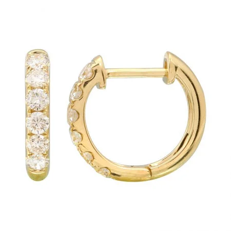 Eco-Friendly Hoop Earrings-14k Yellow Gold Petite Diamond Huggie Earrings