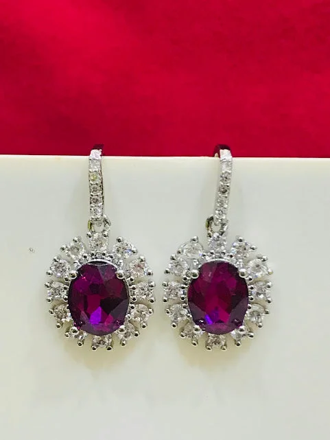 Long Dangle Earrings-Beautiful Purple Color American Diamond Earrings