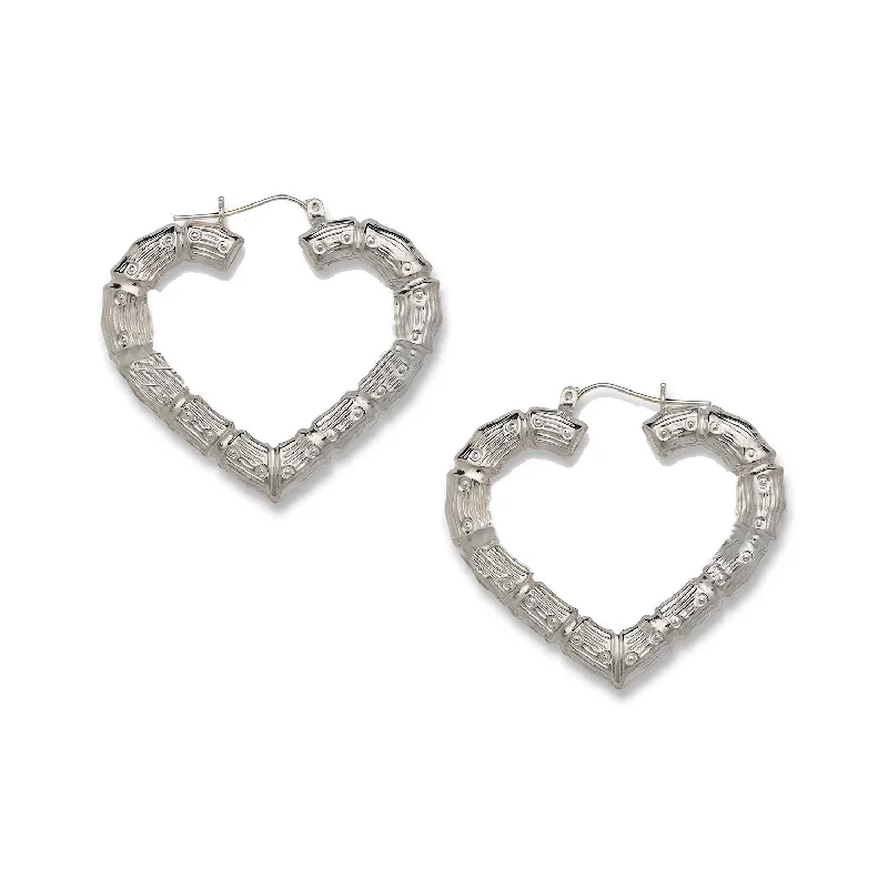 Unique Dangle Earrings-Better Jewelry Heart Bamboo Hoops Earrings .925 Sterling Silver