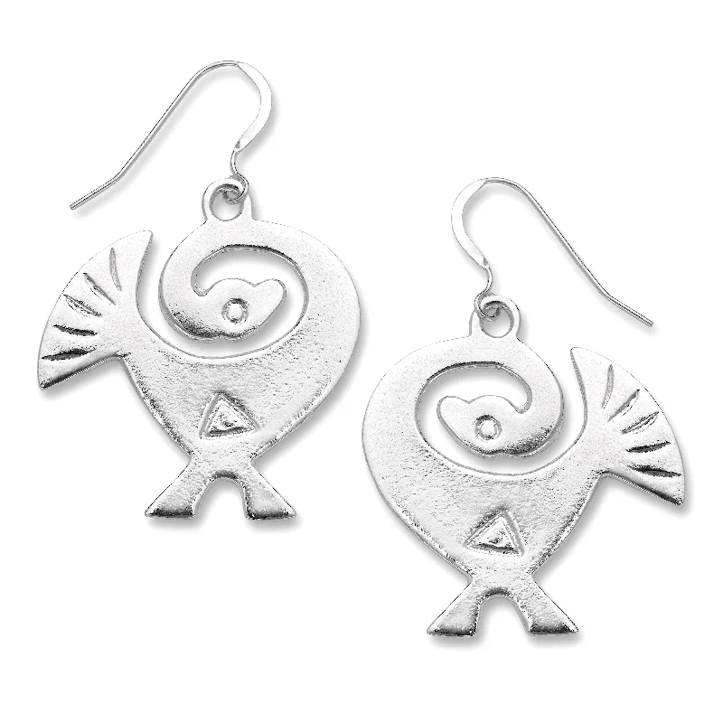 Red Gemstone Earrings-Sankofa Birds .925 Sterling Silver Earrings