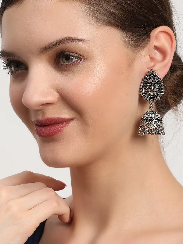 Fancy Drop Earrings-Black Silver Plated Jhumka Earring