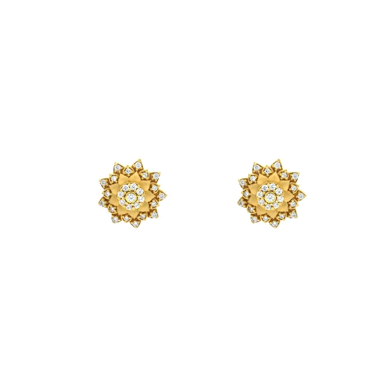 Emerald Earrings for Women-22K Yellow Gold exquisite stud Earrings W/ Cubic Zirconia, 7.8 grams