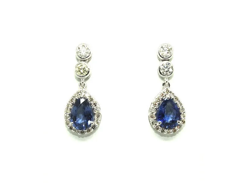 Vintage Stud Earrings-Pear Shape Blue Sapphire And Diamond Drop Earring Ad No.0984