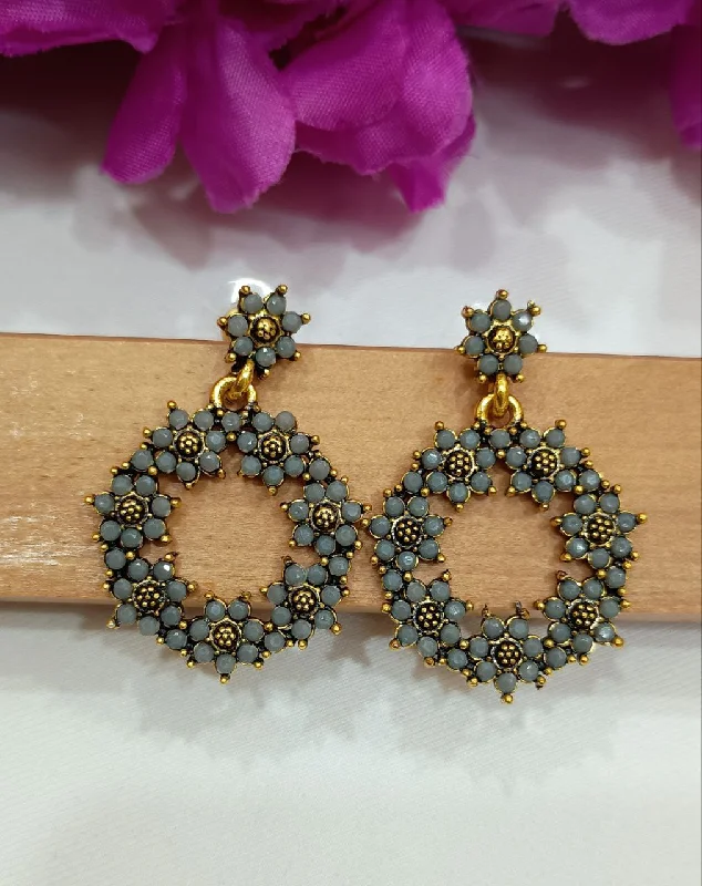 Bright Silver Earrings-Elegant Gray Color Antique Gold Earrings For Women