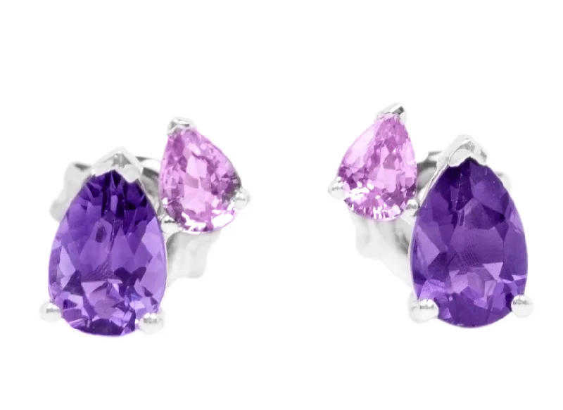 Black Earrings for Women-Lady's White 14 Karat Stud Earrings 2=0.69tw Pear Amethyst