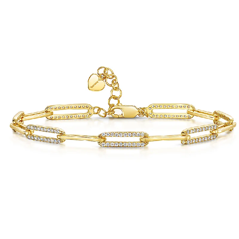 Dainty Gold Chain Bracelet-Jools Gold Vermeil Cubic Zirconia Paperlink Bracelet