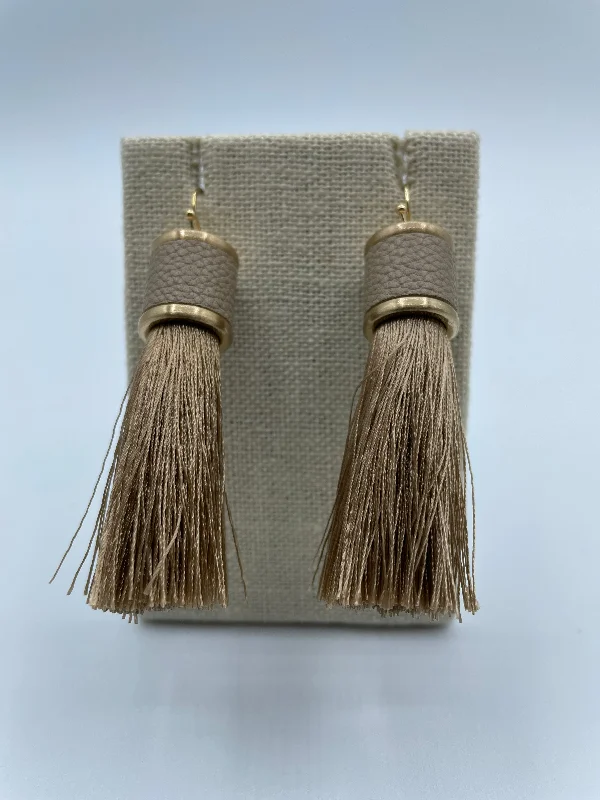 Rose Gold Earrings for Brides-Taupe Leather Cap Tassel Earrings