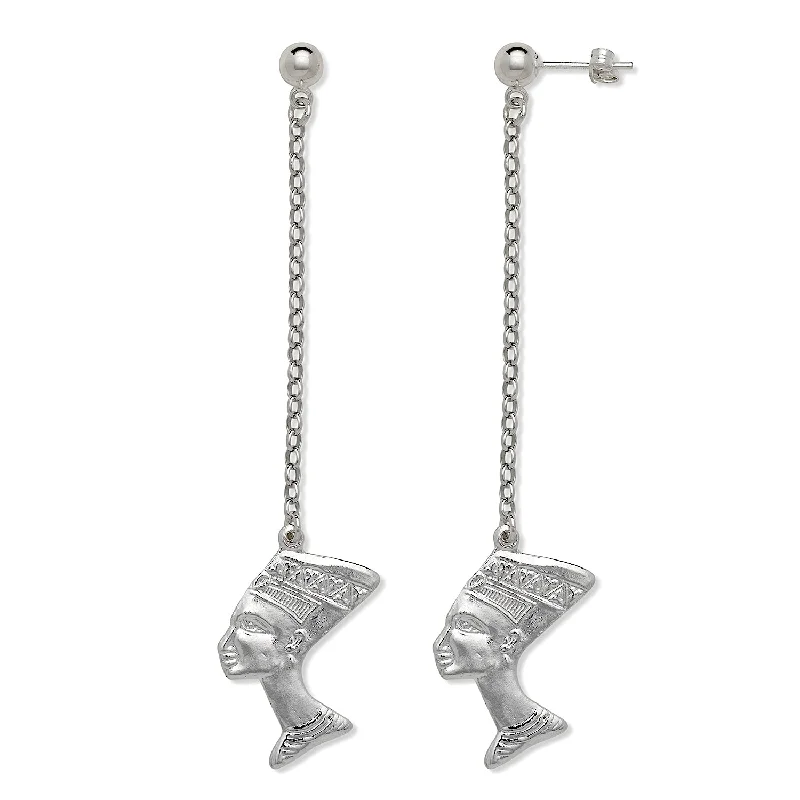 Long Diamond Earrings-Better Jewelry Queen Nefertiti .925 Sterling Silver Chain Earrings