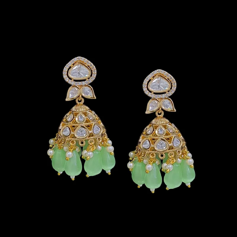 Stud Earrings for Women-DER715 high quality polki earrings - light Green ( READY TO SHIP)