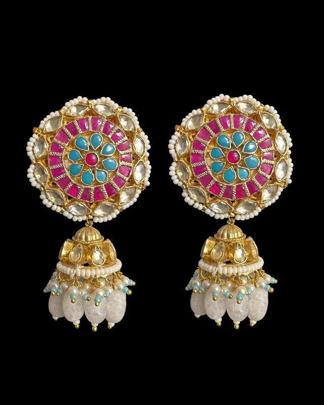 Long Chain Earrings-DER779 pachi kundan jhumka earrings ( READY TO SHIP )