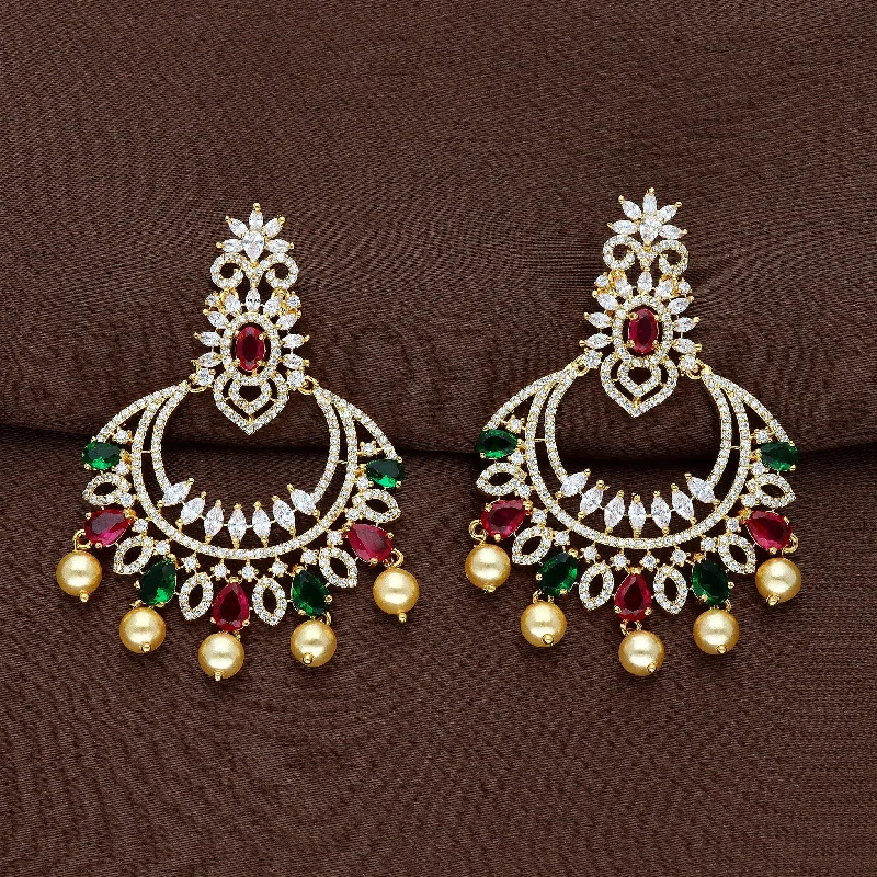 Gold Hoop Earrings for Women-Zirconia Chandbali Earrings