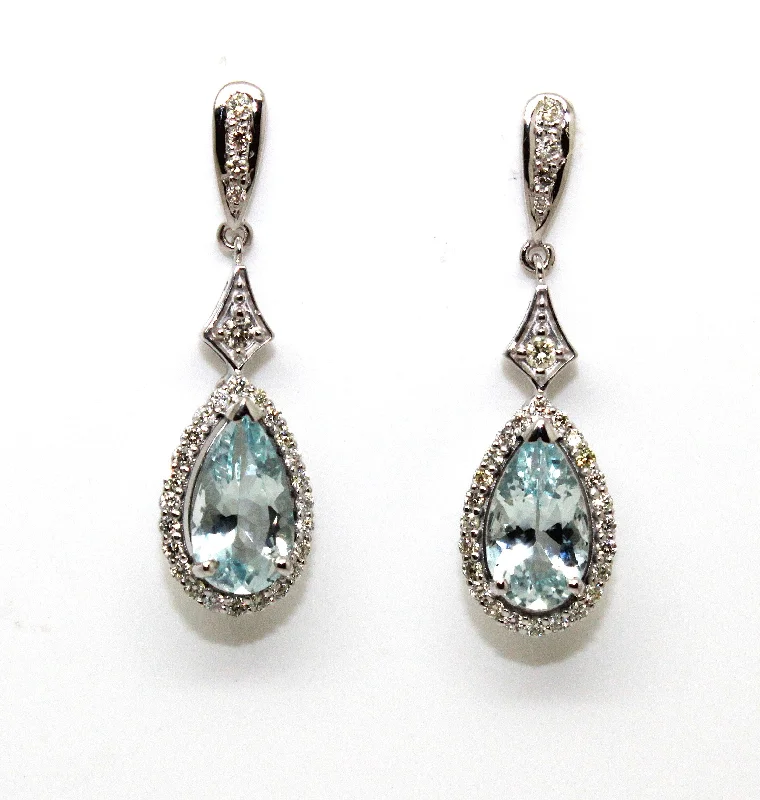 Chic Gemstone Earrings-Pear-Shaped Aquamarine Drop Earrings with Diamond Halo Ad No. 3029