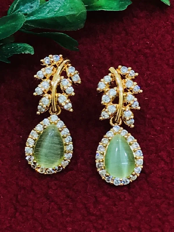 Elegant Gemstone Earrings-Alluring American Diamond Light Green Color Beautiful Earrings