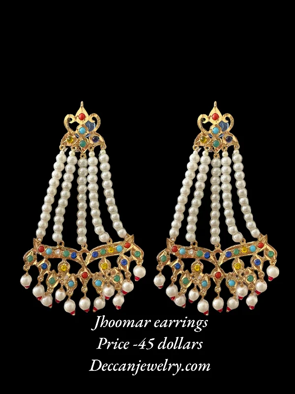 Retro Vintage Earrings-DER587 Amrita jhoomar earrings in Navratan  ( READY TO SHIP  )