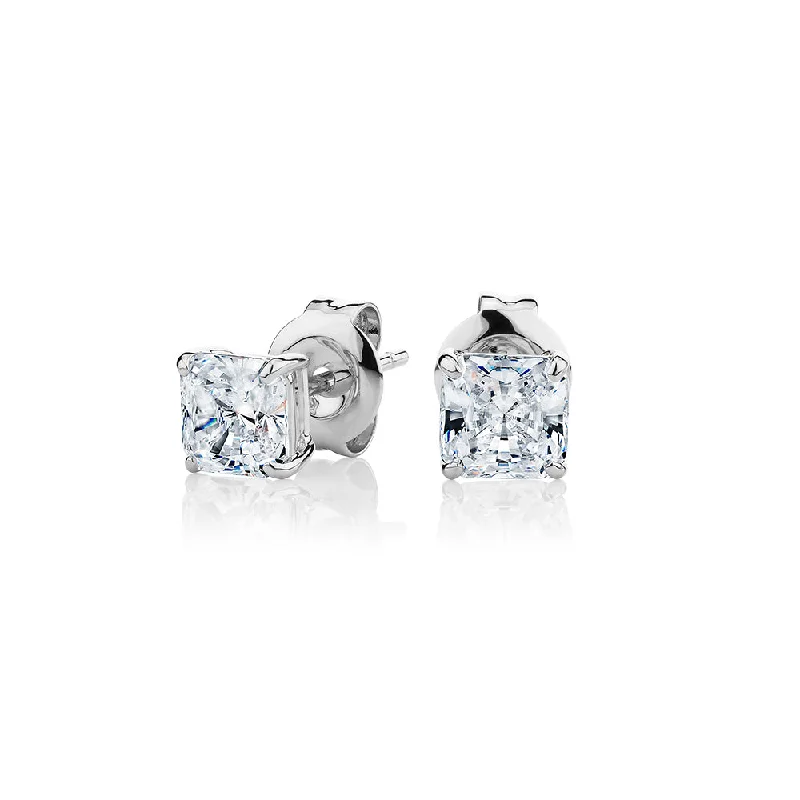 Turquoise Bead Earrings-Princess Cut stud earrings with 1 carat* of diamond simulants in 10 carat white gold