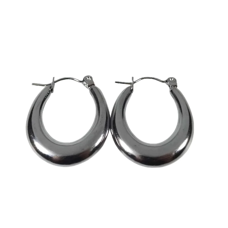 Luxury Pearl Earrings-Flat Oval Stainless Steel Hoop Earrings