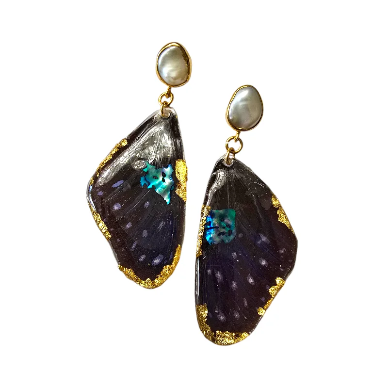 Modern Style Earrings-The Real Peacock Butterfly Pearl Gold Filled Post Earrings