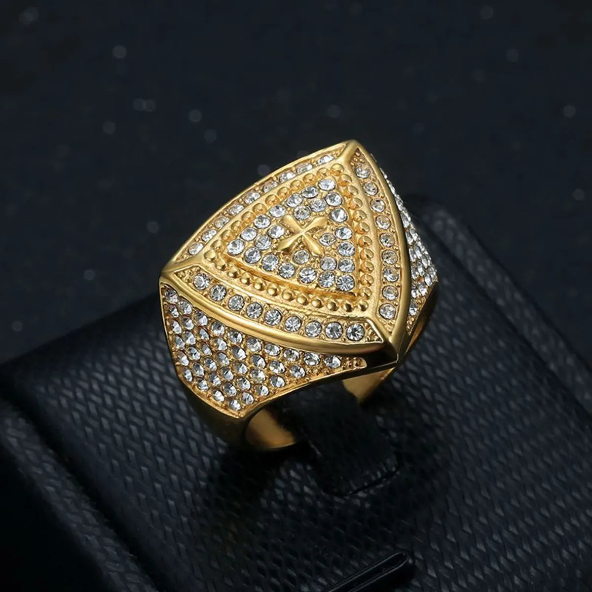 Handcrafted Silver Ring-Hip-Hop Geometric Stainless Steel Plating Inlay Rhinestones Gold Plated Men'S Rings