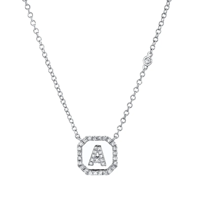 Pearl Charm Necklace-MINI ME DIAMOND PAVE INITIAL NAMEPLATE NECKLACE