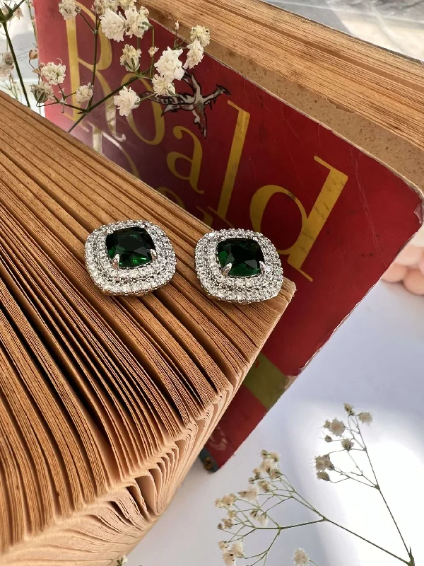 Silver Bead Earrings-Emerald lux stud earrings