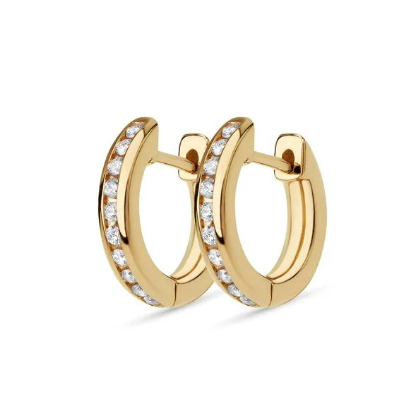 Unique Drop Earrings-Small Gold Channel Set Round Huggies