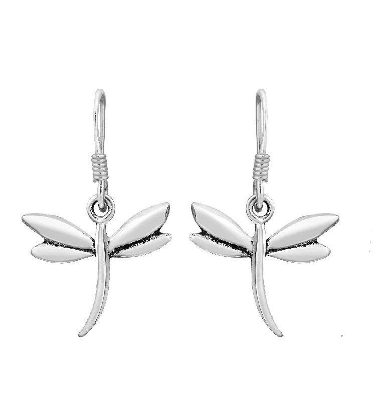 Natural Stone Earrings-Sterling Silver Dragonfly Hanging  Earrings