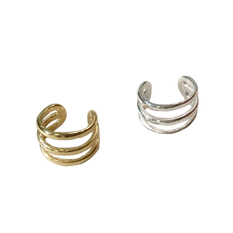 Chunky Gold Earrings-Kufleen Small Triple Lines Ear Cuff