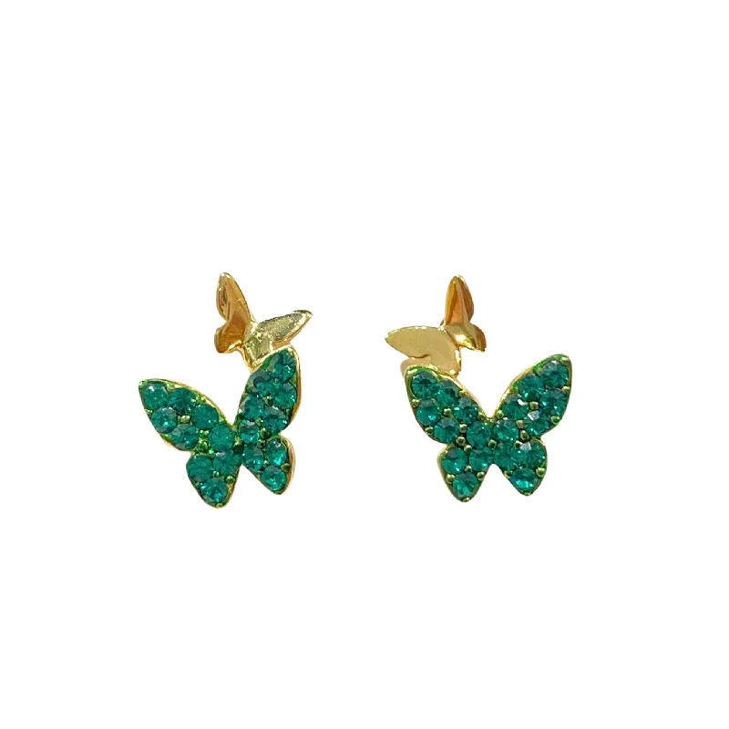 Gold Dangle Earrings-Sweet Butterfly Duo Studs