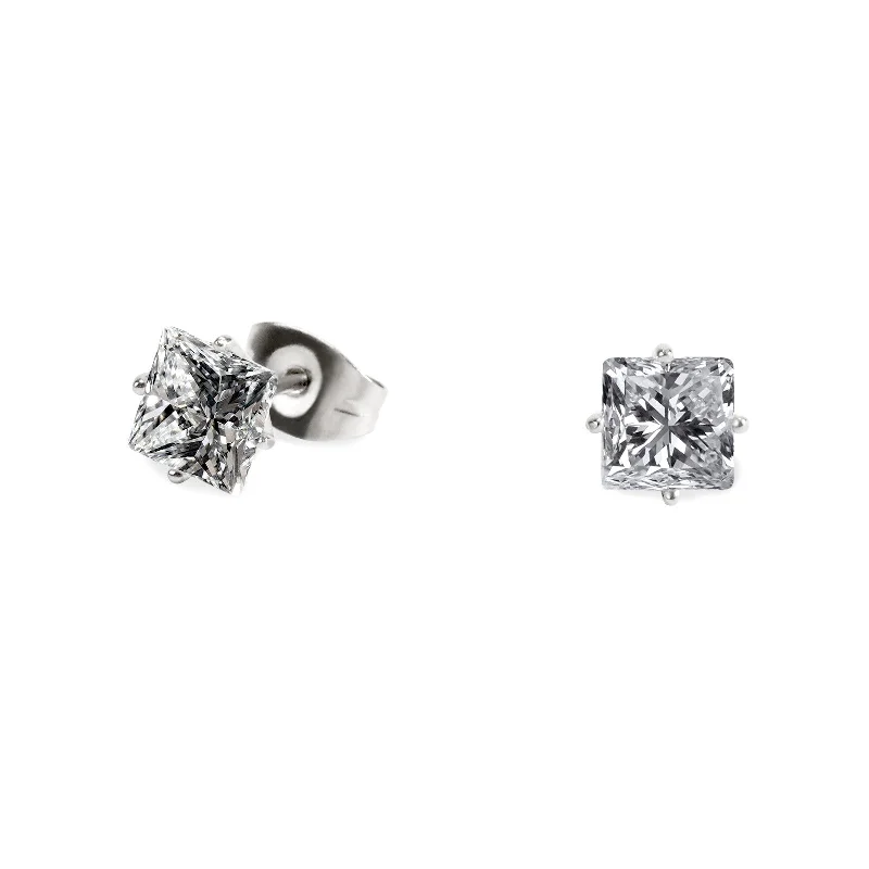 Bold Statement Earrings-Stainless 6mm square cz stud earrings