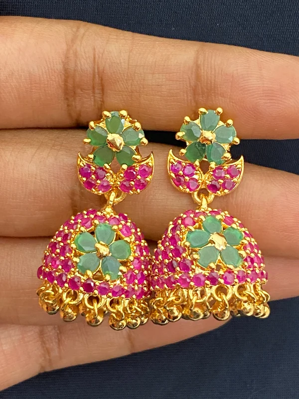 Elegant Dangly Earrings-Appealing Multi Color Stoned Jhumka Earrings