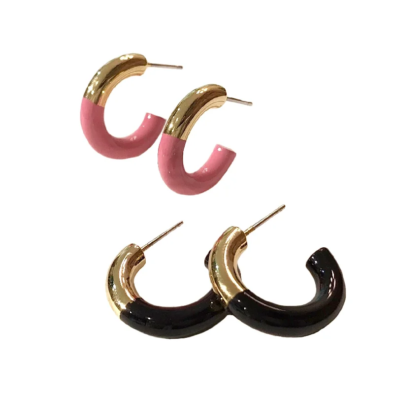 Simple Hoop Earrings-Color Blocking Half Hoop Earrings