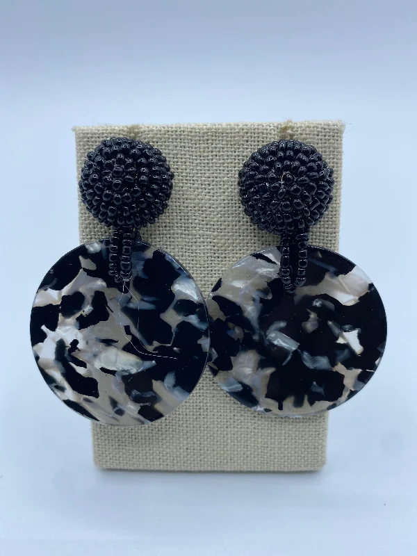 Simple Sterling Silver Earrings-Black Marble Acrylic and Bead Earrings