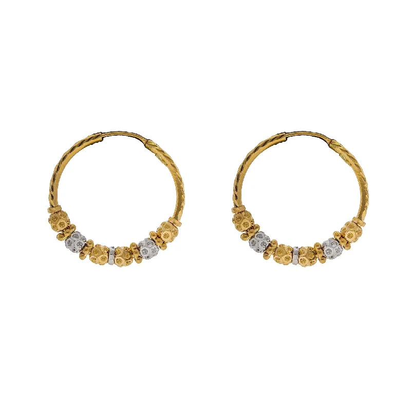 Large Statement Earrings-22K Multi Tone Hoop Earrings W/ Gold Shambala Beads, 6.7 Grams