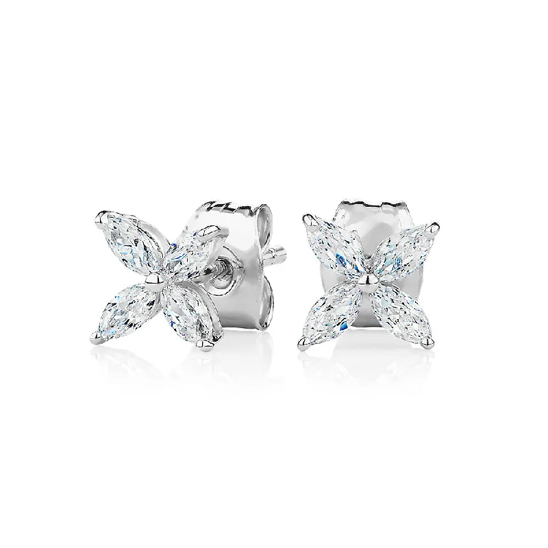 Chic Gemstone Earrings-Marquise stud earrings with 0.56 carats* of diamond simulants in sterling silver