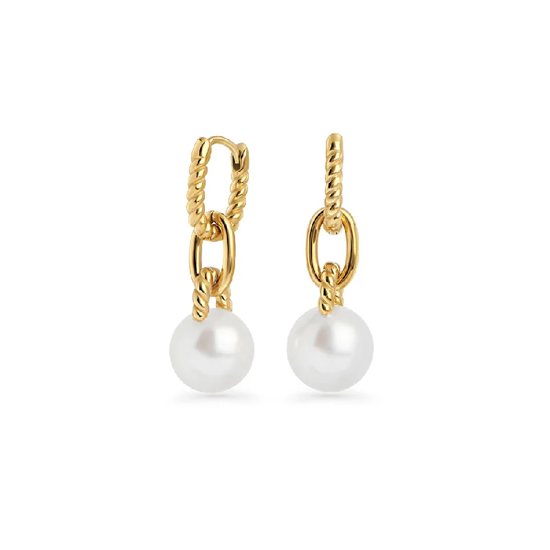 White Pearl Earrings-Erika Huggie Earrings