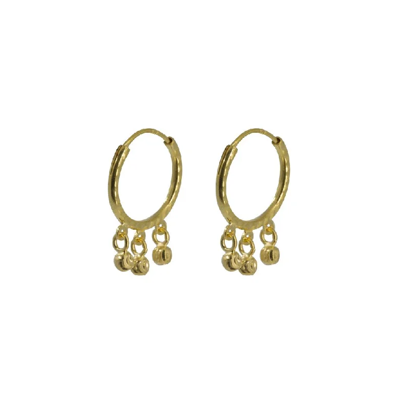 Customizable Silver Earrings-22K Yellow Gold Hoop Earrings for Kids W/ Hanging Gold Ball Details