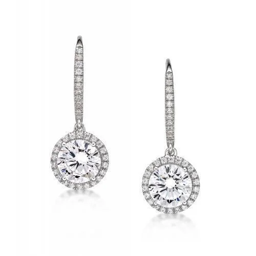 Simple Hoop Earrings-Round Brilliant drop earrings with 6.7 carats* of diamond simulants in sterling silver