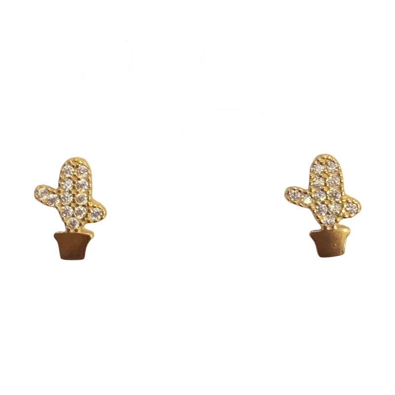 Clear Crystal Earrings-Cactus Sparkle Studs