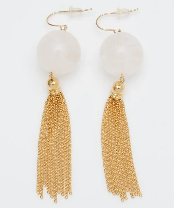 Designer Silver Earrings-Clear Ball Tassel Statement Earrings