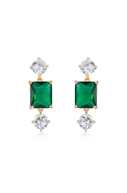 Bridal Gold Earrings-Emerald Beauty Dangle Earrings