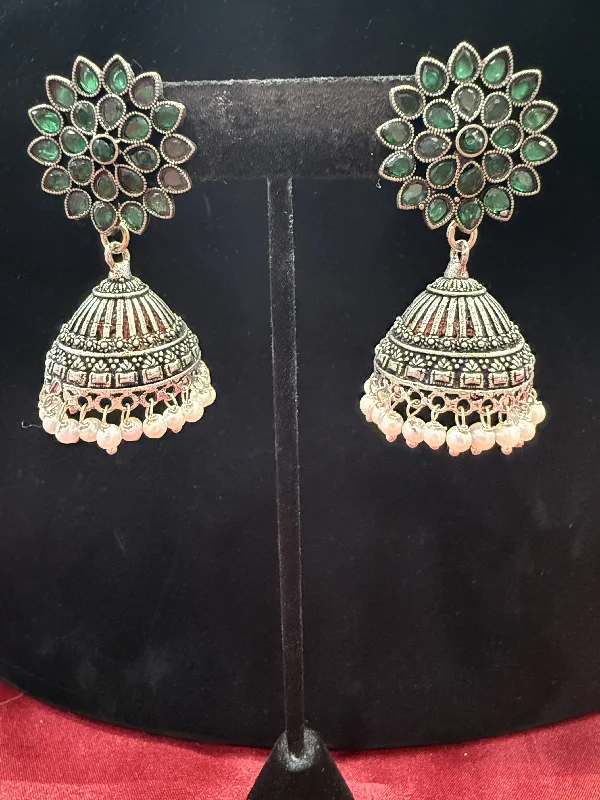 Shiny Hoop Earrings-Attractive Beautiful Green Color Earrings Oxidized Pearls Drop Earrings For Women