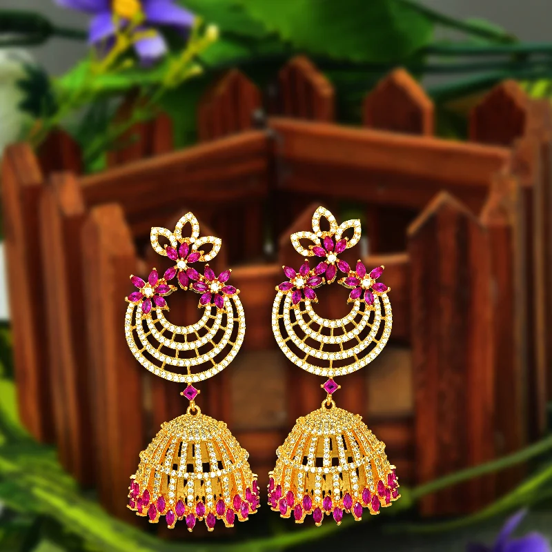 Stylish Dangling Earrings-Floral Zirconia Chandbutta Earrings