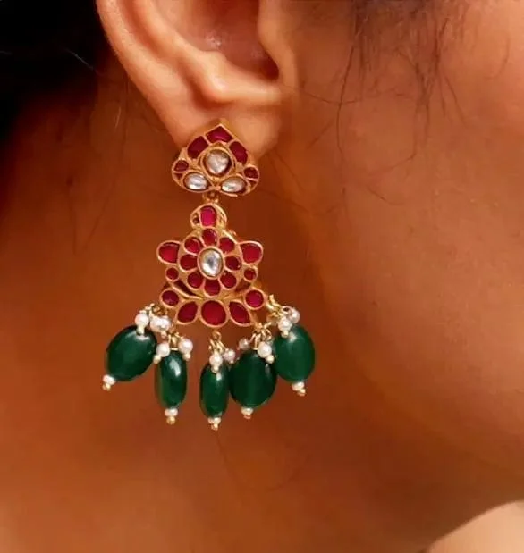 Fancy Drop Earrings-Silver Kundan Dangling Earrings