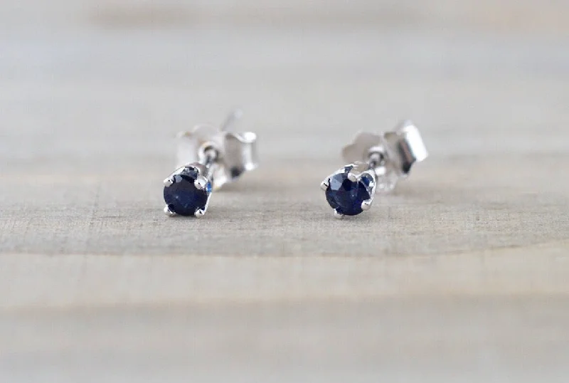 Modern Drop Earrings-14k Solid White Gold with Blue Sapphire Gemstone Earring Studs Post Push Back Square September Birthstone