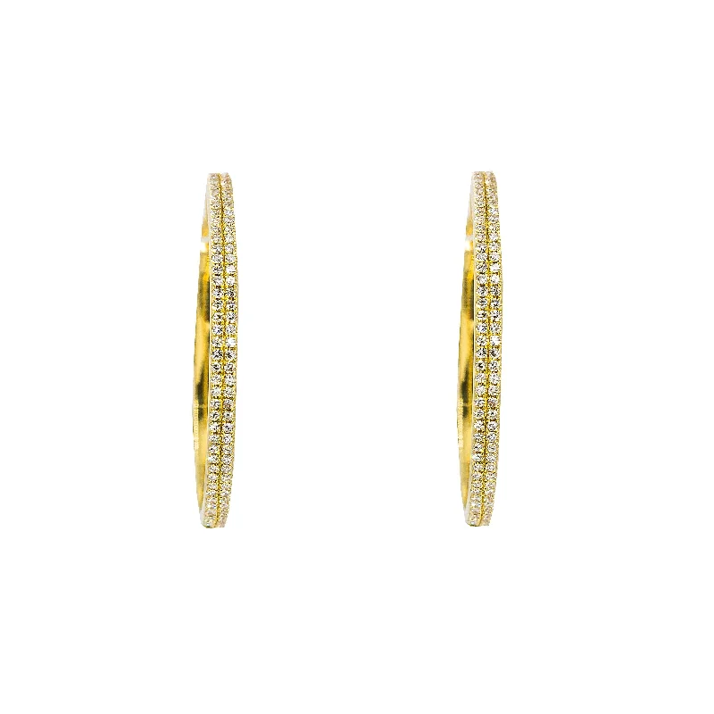 Gemstone Drop Earrings-14K Yellow Gold Diamond Hoop Earrings W/ 0.3ct VS-SI Diamonds in Double Row