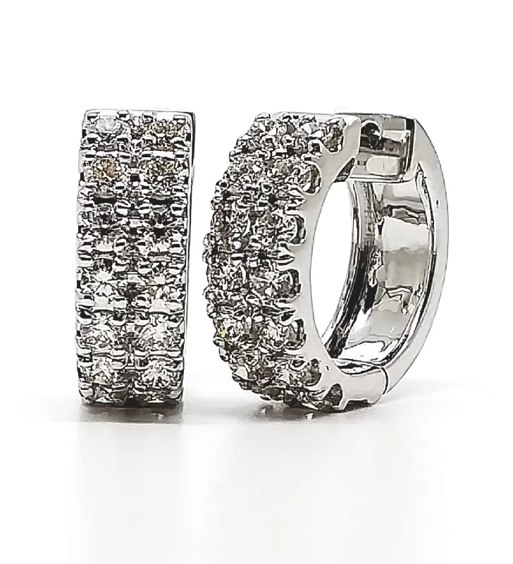 Silver Earrings for Weddings-Double Diamond Hoop Earring